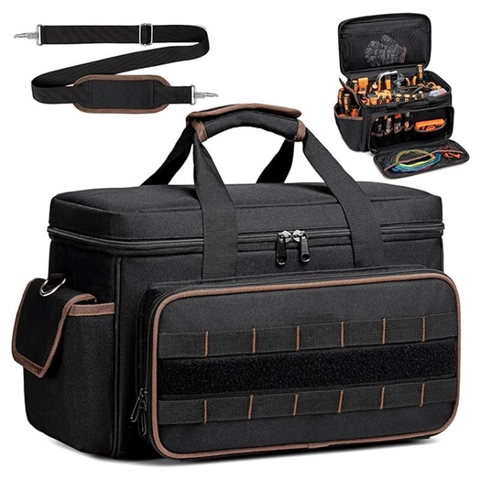Borsa per Attrezzi in Tessuto Oxford ad Alta Resistenza Impermeabile Grande Capacità Multitasche Borsa a Tracolla per Elettricisti