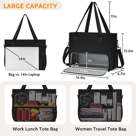 Grote Geïsoleerde Lunchtas Dubbellaagse Thermische Picknick-Koeltas Waterdichte Polyester Handtas Met Schouderriem Voor Kamperen Kantoor