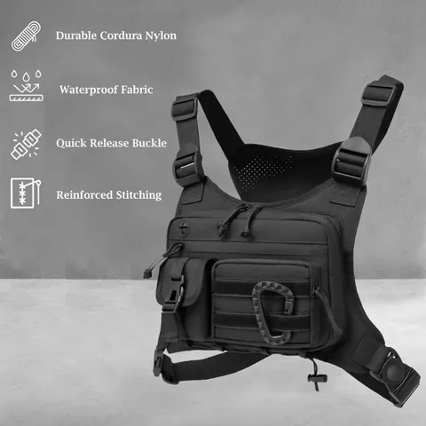 Bolso de Pecho Táctico de Nailon Duradero Impermeable Sistema Molle Multibolsillos para Senderismo Correr Bolso Deportivo Unisex