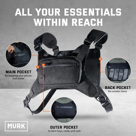 Men Tactical Chest Bag Outdoor Sports Vest Bag Waterproof Oxford Cloth Multi Pocket Adjustable Running Fitness Chest Rig