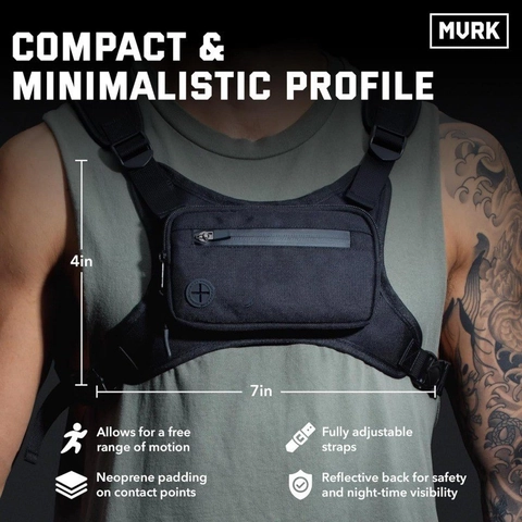 Men's Tactical Chest Rig Bag Water Resistant Outdoor Sports Fitness Running Vest Bag Adjustable Nylon Shoulder Chest Pack With Headphone Hole