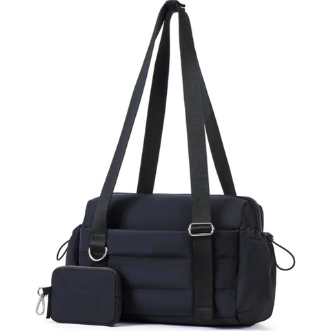 Women Quilted Travel Gym Bag Lightweight Polyester Nylon Shoulder Tote With Detachable Mini Pouch Dry Wet Separation Yoga Fitness Bag