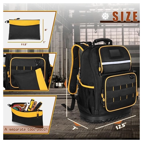 Zaino Porta Attrezzi Professionale Robusto Grande Capacità Borsa Organizer per Elettricista Base Impermeabile Con Strisce Riflettenti Porta USB