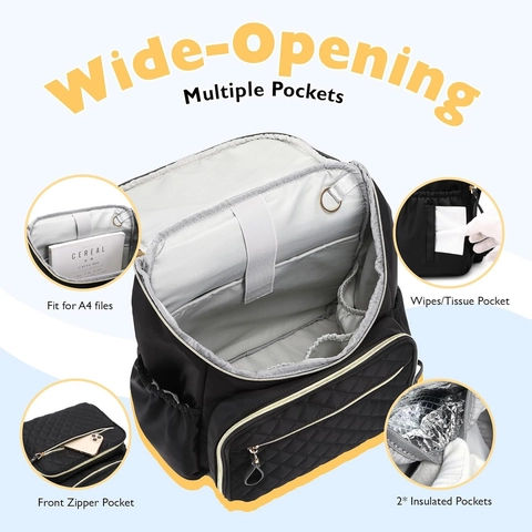 Zaino Borsa Pannolini Trapuntato Impermeabile Grande Capacità per Viaggi Resistente Borsa Maternità in Nylon Con Cinghie Passeggino Donna