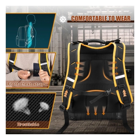 Heavy Duty Tool Backpack Waterproof Nylon Work Bag With Hard Base Multiple Pockets Laptop Sleeve For Men Women Travel