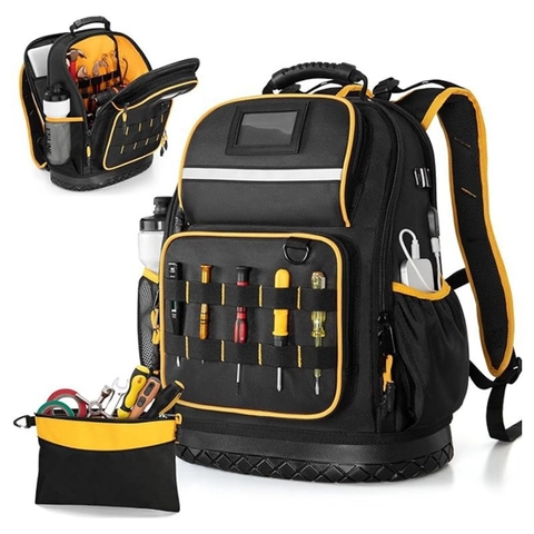 Zaino Porta Attrezzi Professionale Robusto Grande Capacità Borsa Organizer per Elettricista Base Impermeabile Con Strisce Riflettenti Porta USB