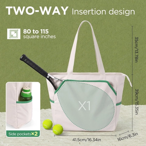 Large Capacity Tennis Tote Bag Canvas Polyester Sports Handbag With Racket Compartment For Women Gym Travel Casual Carryall