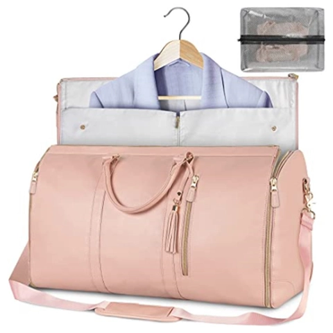 Large Capacity PU Leather Garment Travel Bag For Women Multi-functional Suit Carrier Duffel Bag With Independent Shoe Pouch