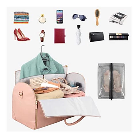 Large Capacity PU Leather Garment Travel Bag For Women Multi-functional Suit Carrier Duffel Bag With Independent Shoe Pouch