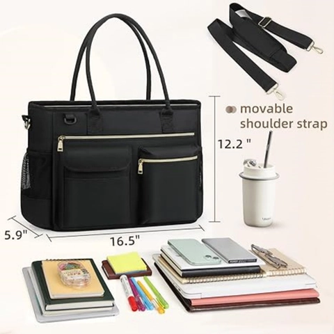 Sac Fourre-tout pour Ordinateur Femmes Grande Capacité Nylon Imperméable Sac de Travail Multi-Poches pour Voyage