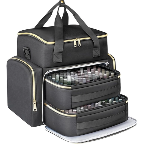 Doppelschicht Nagellack Organizer Tasche Große Kapazität Polyester Tragbare Maniküre Aufbewahrungskoffer Für Reisen Home Nail Tools