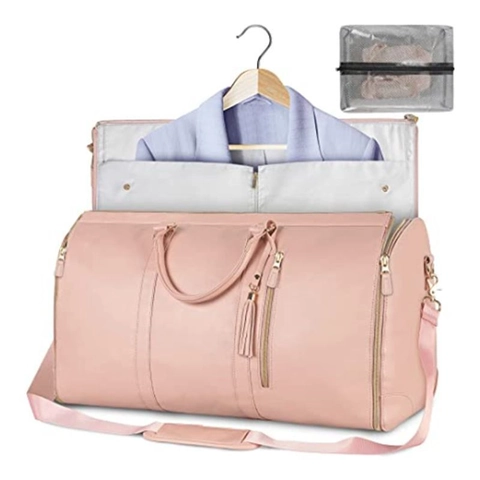 Borsa da Viaggio di Grande Capacità in Pelle PU per Donna Pieghevole Impermeabile Porta Abiti Con Nappina e Tasca Scarpe