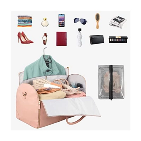 Borsa da Viaggio di Grande Capacità in Pelle PU per Donna Pieghevole Impermeabile Porta Abiti Con Nappina e Tasca Scarpe