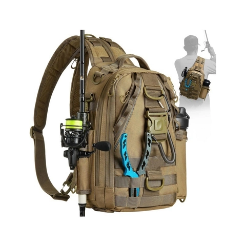 Bolsa de Pesca Táctica de Nailon Impermeable 1000D Bolsa de Hombro Multifuncional para Exterior Con Soporte para Caña MOLLE