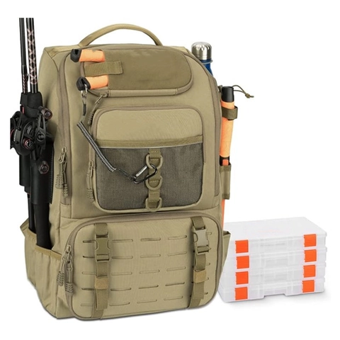 Tactical Fishing Backpack Waterproof Durable Oxford Cloth Large Capacity Outdoor Hiking Camping Travel Daypack With Molle System For Men Women