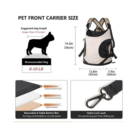 Sac de Transport Frontal pour Petits Chiens Chats Maille Respirante Sac à Dos de Voyage Tissu Oxford Sangles Réglables