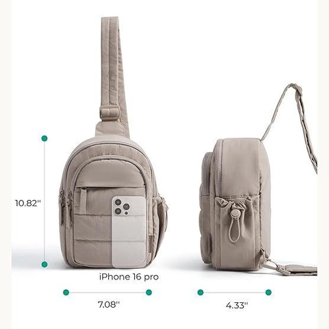 Lightweight Quilted Nylon Sling Bag For Women Men Water Resistant Padded Crossbody Chest Pack For Travel Casual Daily Use