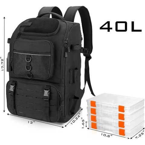 Large Capacity Fishing Backpack Waterproof Polyester Tactical Angling Bag With Tackle Boxes MOLLE System Outdoor Sports Backpack For Men
