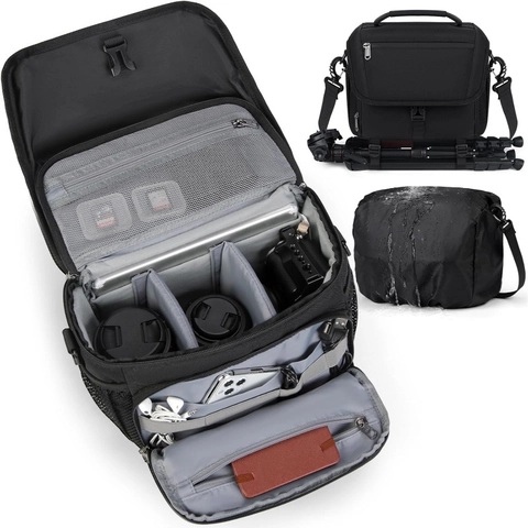 Bolsa de Hombro Impermeable para Cámara DSLR Estuche Profesional Antigolpes con Divisores Ajustables Cubierta de Lluvia Correa para Trípode