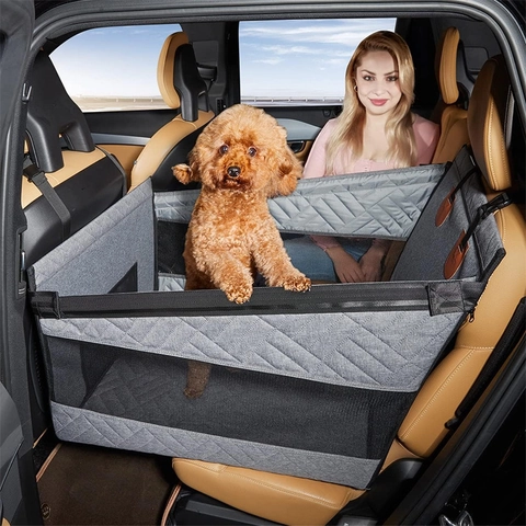 Funda de Asiento de Coche para Perros Impermeable Cesta de Viaje Acolchada Con Ventana de Malla Hamaca de Coche para Perros