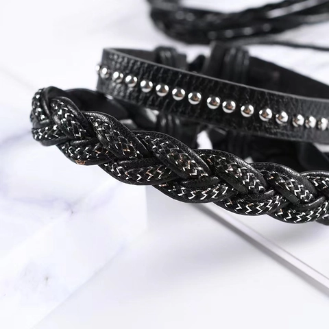 Punk Mehrlagiges Geflochtenes PU-Lederarmband Für Herren Vintage Schwarz Gewebtes Kordelarmband Mit Legierung Nieten Hip Hop Schmuck