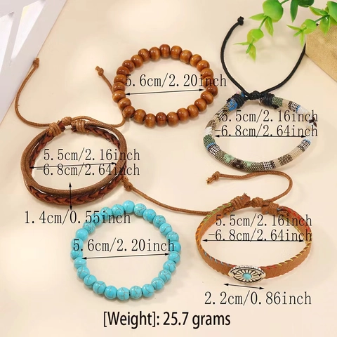 Correa de Reloj con Cuentas de Turquesa Bohemio Para Samsung Galaxy Watch Pulsera Étnica Trenzada de Cuero Multicapa Cuentas Madera
