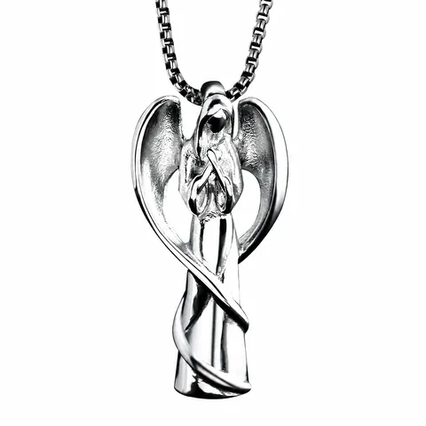 Stainless Steel Angel Wing Urn Necklace For Ashes Memorial Cremation Jewelry Angel Wings Perfume Bottle Pendant For Men Women