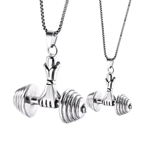 Stainless Steel Dumbbell Fist Pendant Necklace For Men Women Fitness Gym Jewelry Bodybuilding Muscle Weightlifting Sport Charm Gift