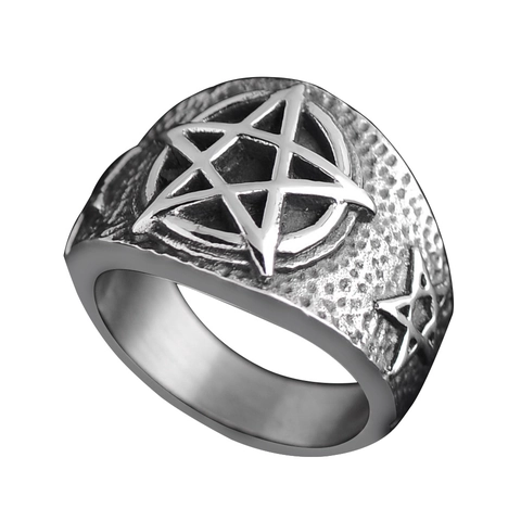 Vintage Titanium Steel Pentagram Ring For Men Punk Rock Style Silver Color Retro Gothic Biker Jewelry Band Finger Ring