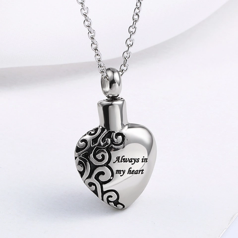 Collana a Urna a Cuore in Acciaio Inossidabile per Ceneri Incisa Always In My Heart Collana Pendente Commemorativa per Donna Gioielli per Cremazione