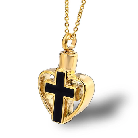 Stainless Steel Heart Cross Urn Necklace Commemorative Memorial Ash Holder Pendant For Men Women Religious Jewelry