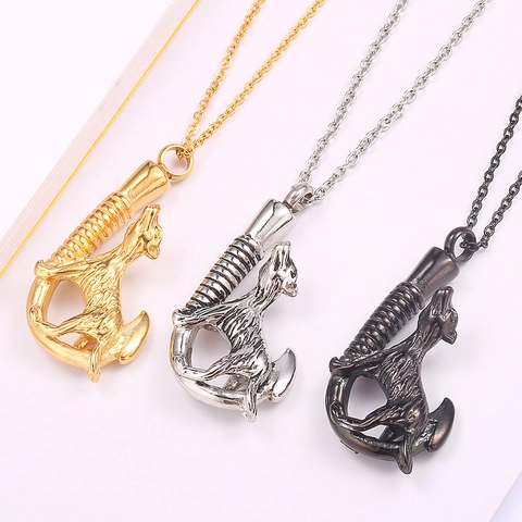 Stainless Steel Cremation Jewelry For Pets Ashes Wolf Head Dog Leopard Urn Pendant Necklace Memorial Keepsake Jewelry