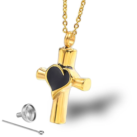 Stainless Steel Heart Cross Cremation Urn Necklace Memorial Ash Holder Pendant For Human Pet Ashes Religious Jewelry