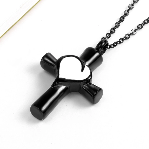 Stainless Steel Heart Cross Cremation Urn Necklace Memorial Ash Holder Pendant For Human Pet Ashes Religious Jewelry