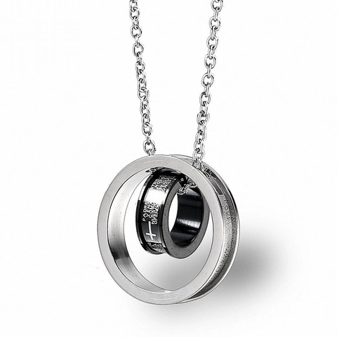 Collar con Colgante de Cruz de Doble Anillo de Acero de Titanio Joyería Religiosa con Escritura en Español Padre Nuestro