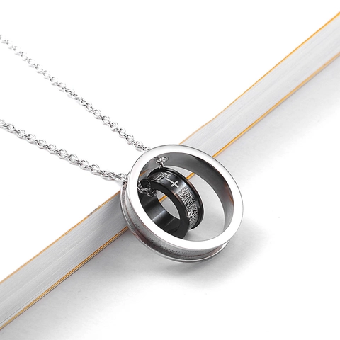 Collar con Colgante de Cruz de Doble Anillo de Acero de Titanio Joyería Religiosa con Escritura en Español Padre Nuestro