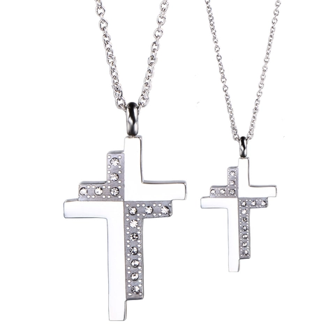 Stainless Steel Cross Pendant Necklace With Zirconia Gold Silver Plated Religious Fashion Jewelry For Men Women Couples