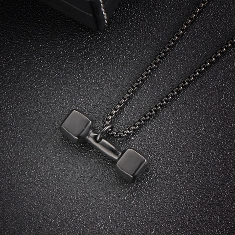Collar con Colgante de Mancuerna de Fitness para Hombres y Mujeres de Acero Inoxidable Gimnasio Levantamiento de Pesas Joyería