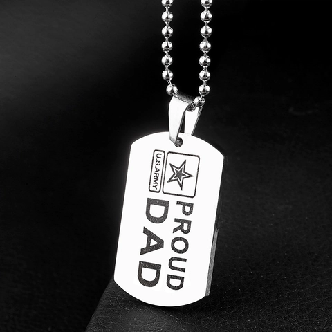 Vintage Stainless Steel Military Dog Tag Pendant Necklace For Men Women Proud Dad Mom Commemorative Jewelry Gift