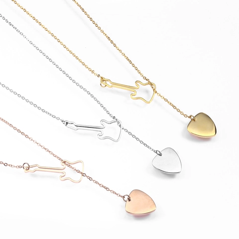 Stainless Steel Guitar Pick Pendant Necklace Hollow Guitar Y Necklace For Women Musical Instrument Theme Fashion Jewelry Gift