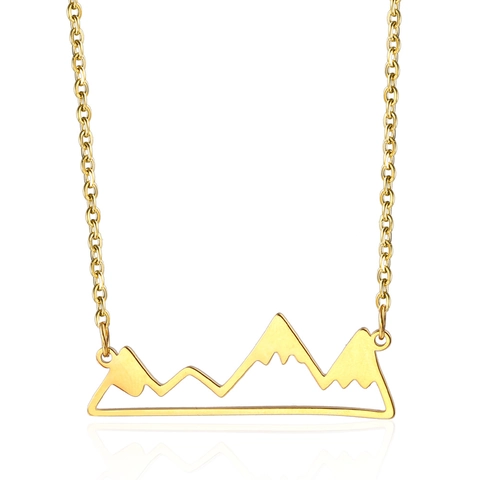 Minimalist Mountain Peak Pendant Necklace Titanium Steel Eighteen K Gold Plated Nature Inspired Jewelry For Women