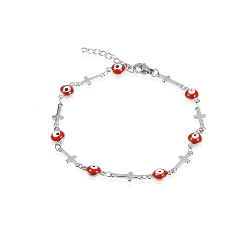 Pulsera de Mal de Ojo de Acero Inoxidable Chapado en Oro de 18K para Mujer Colgante de Cruz Delfín Corazón Joyería de Moda