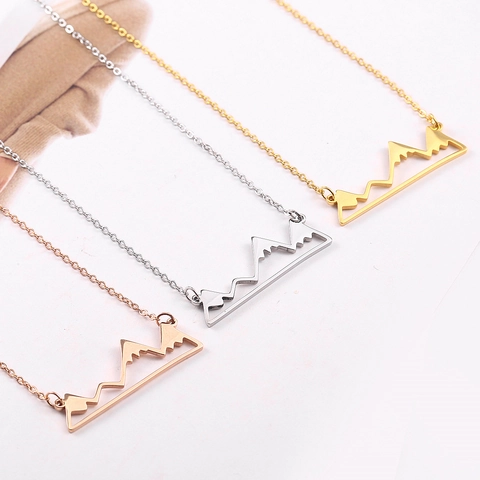 Minimalist Mountain Peak Pendant Necklace Titanium Steel Eighteen K Gold Plated Nature Inspired Jewelry For Women