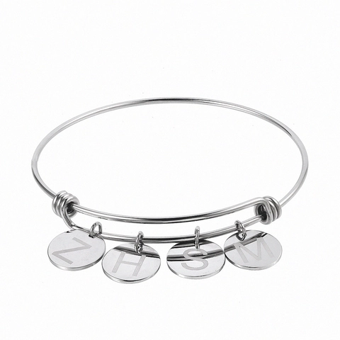 Bracciale Rigido in Acciaio Inossidabile Regolabile per Donna Con Ciondoli a Disco Rotondo Incisi Minimalista Gioielli da Polso Lucidati