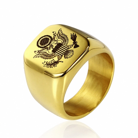 Heren Titanium Staal USA Rusland Rijkswapen Zegelring Roestvrij Staal Punk Biker Bandring Mode Sieraden Voor Mannen