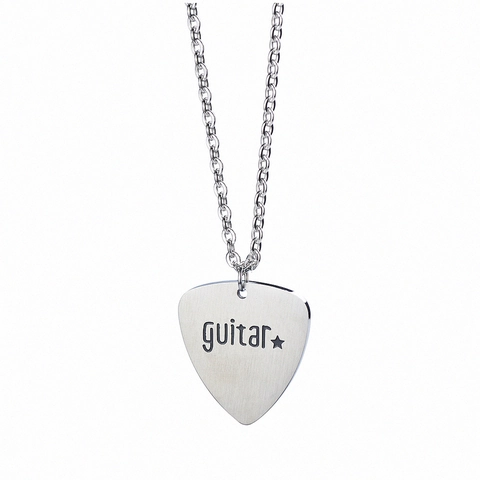 Stainless Steel Guitar Pick Pendant Necklace For Men Women Hip Hop Rock Music Jewelry Gift With Star Guitar Engraving