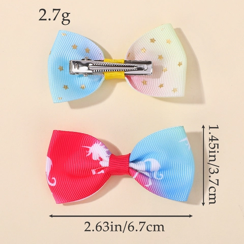 Regenbogen Farbverlauf Einhorn Schleife Haarspangen Für Kinder Mädchen Polyester Ripsband Legierung Meerjungfrau Fischschuppe Haarspange