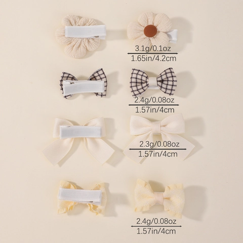 Set di Fermagli per Capelli a Forma di Fiore e Fiocco in Tessuto per Bambine Dolce Nastro a Quadri Pois Accessori per Capelli Neonati