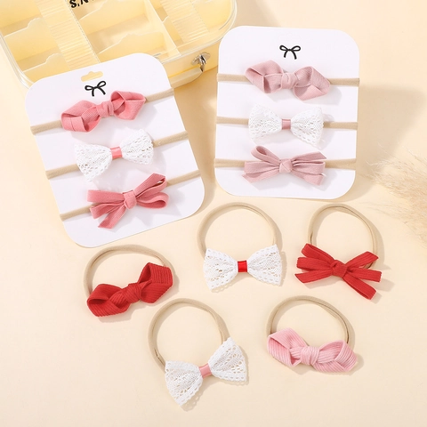 Soft Elastic Nylon Baby Headbands With Fabric Lace Bows Infant Toddler Hair Accessories Princess Headwraps