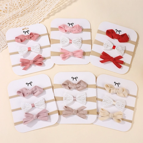 Soft Elastic Nylon Baby Headbands With Fabric Lace Bows Infant Toddler Hair Accessories Princess Headwraps